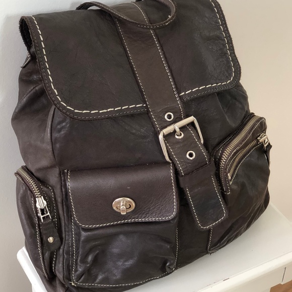 roots black leather backpack